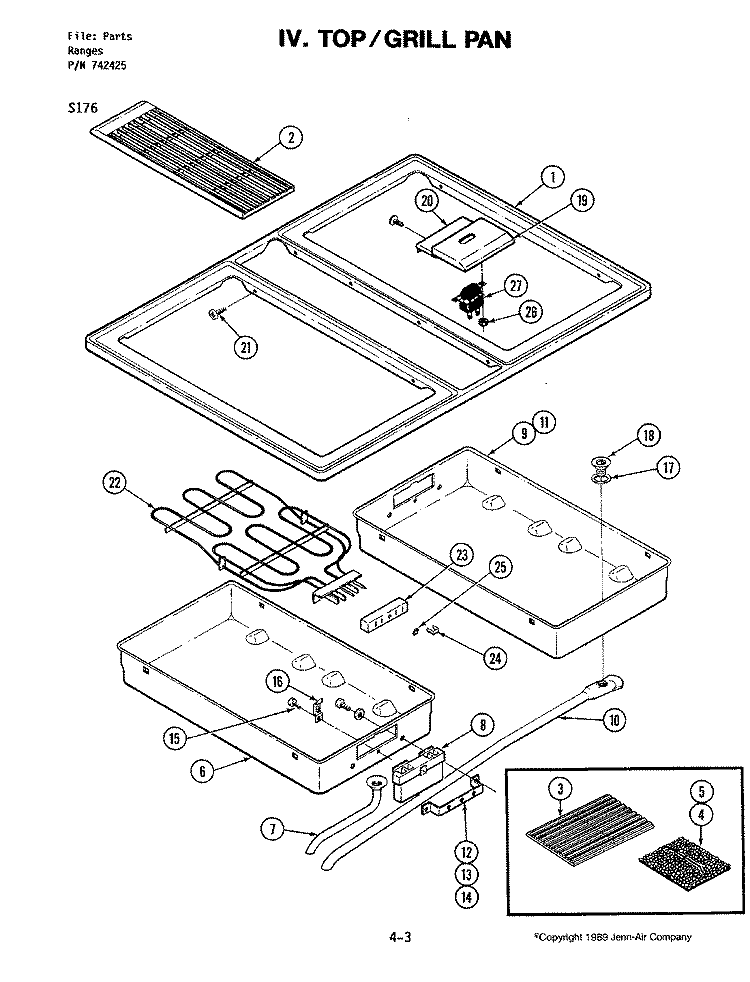 TOP / GRILL PAN Diagram and Parts List for S176  Jenn-Air Wall Oven