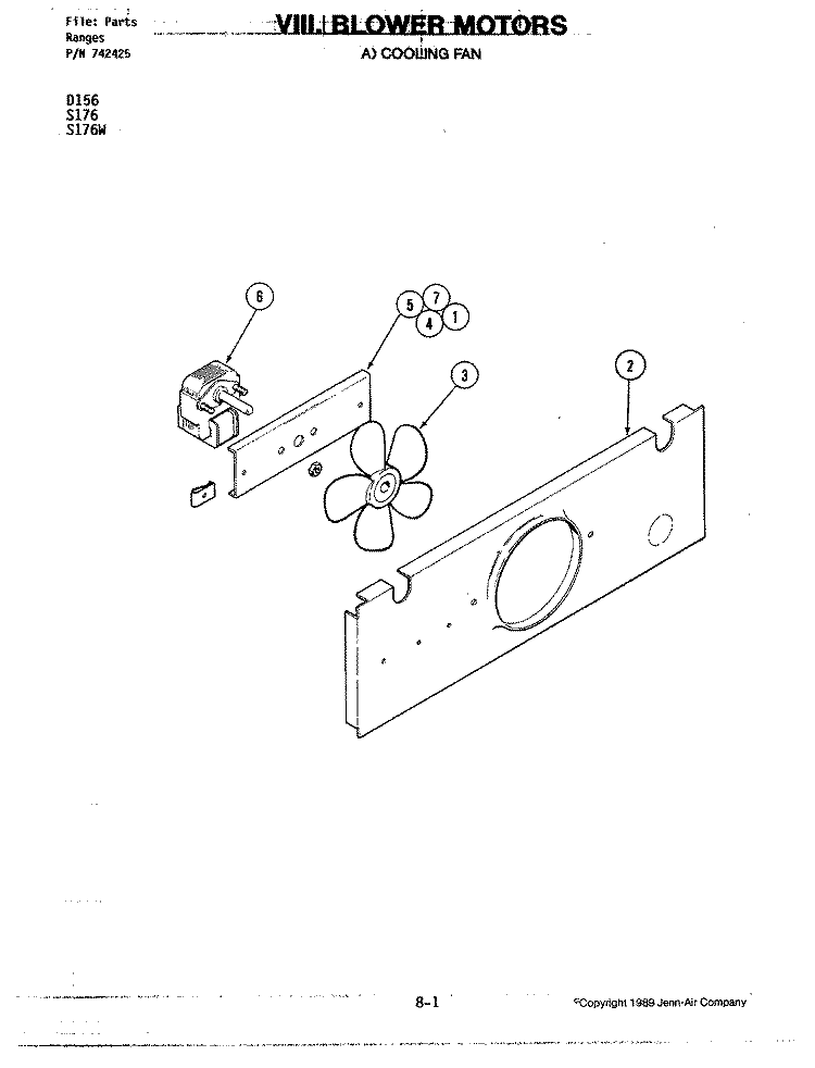 BLOWER MOTOR (COOLING FAN) Diagram and Parts List for S176  Jenn-Air Wall Oven