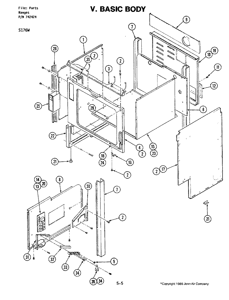 BASIC BODY (S176W) Diagram and Parts List for S176W  Jenn-Air Wall Oven