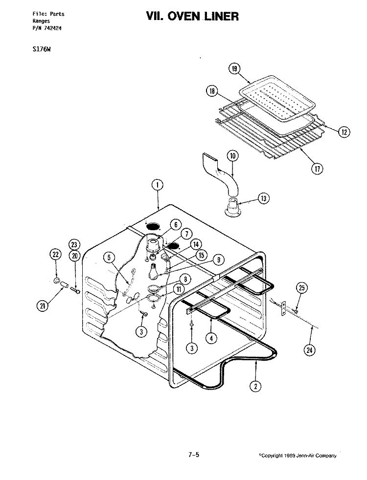 OVEN LINER (S176W) Diagram and Parts List for S176W  Jenn-Air Wall Oven