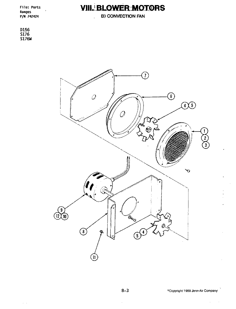 BLOWER MOTOR - CONVECTION FAN (S176W) Diagram and Parts List for S176W  Jenn-Air Wall Oven