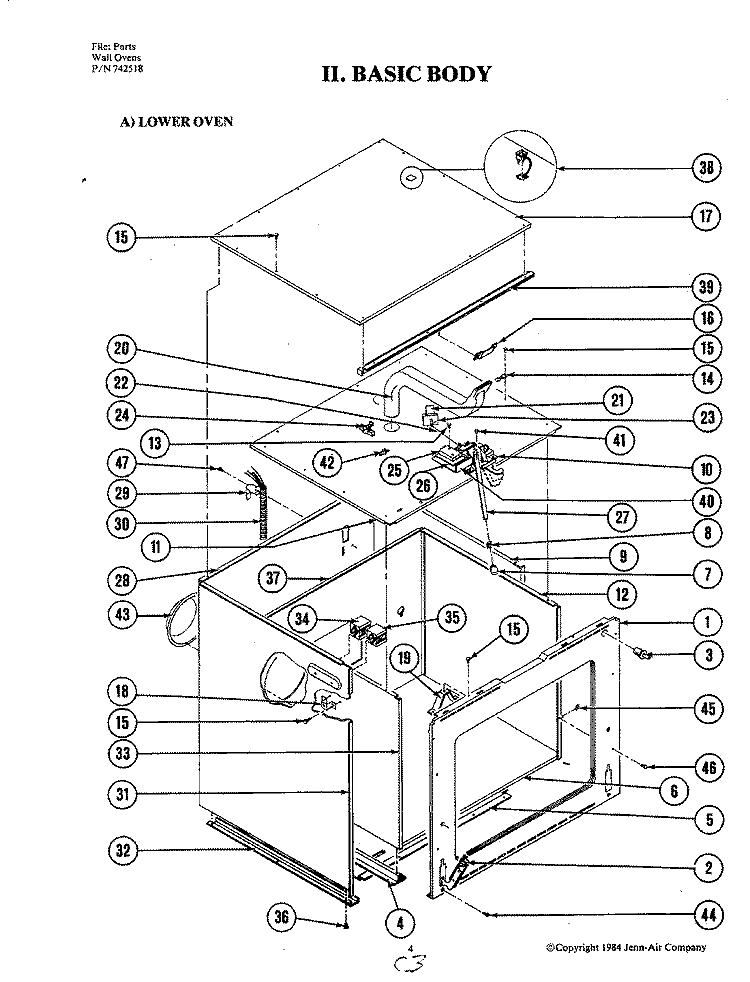 BODY - LOWER OVEN Diagram and Parts List for W204  Jenn-Air Microwave Oven Combo
