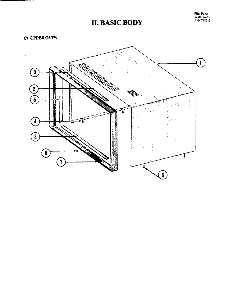BASIC BODY - UPPER OVEN Diagram and Parts List for W204  Jenn-Air Microwave Oven Combo