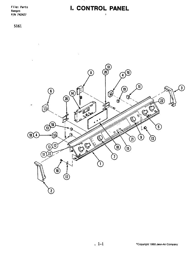 CONTROL PANEL Diagram and Parts List for S161  Jenn-Air Range