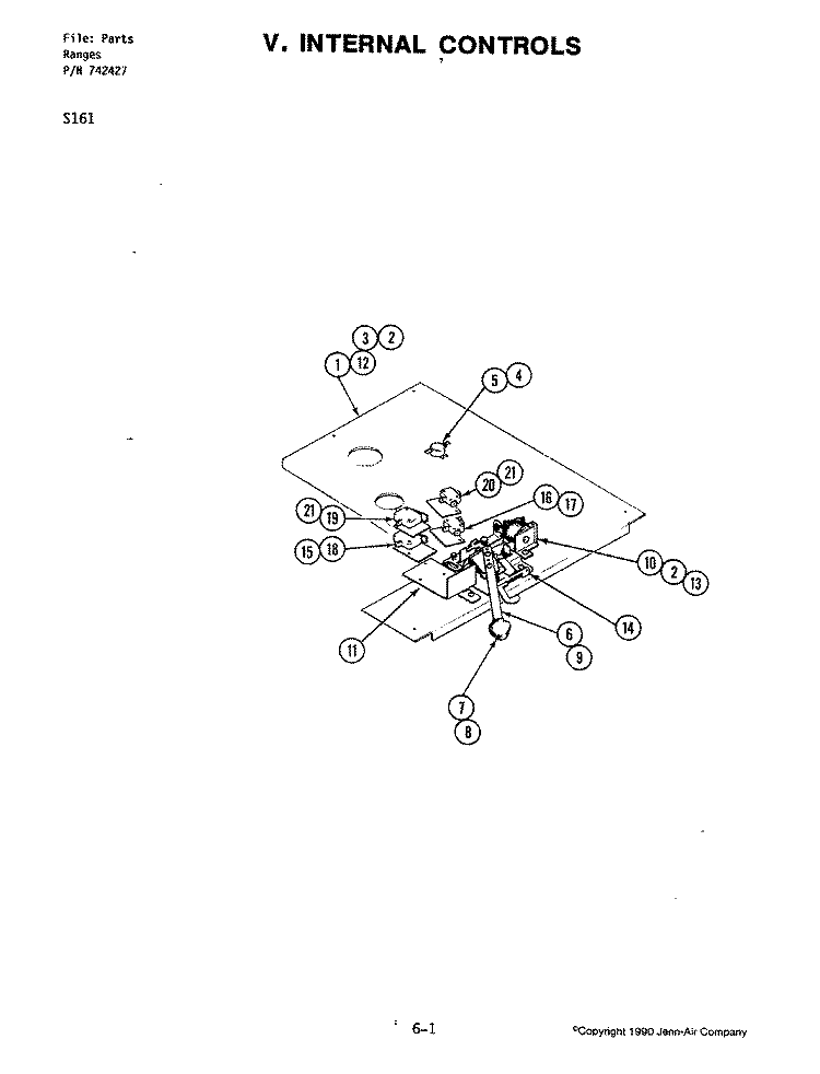 INTERNAL CONTROLS Diagram and Parts List for S161  Jenn-Air Range