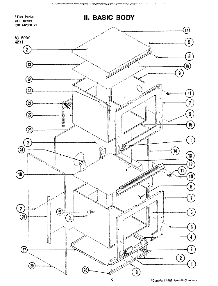 BODY Diagram and Parts List for W211  Jenn-Air Wall Oven
