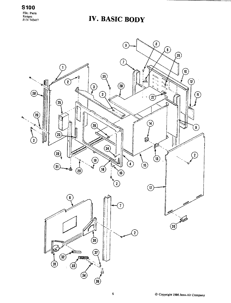 BODY Diagram and Parts List for S100  Hoover Range