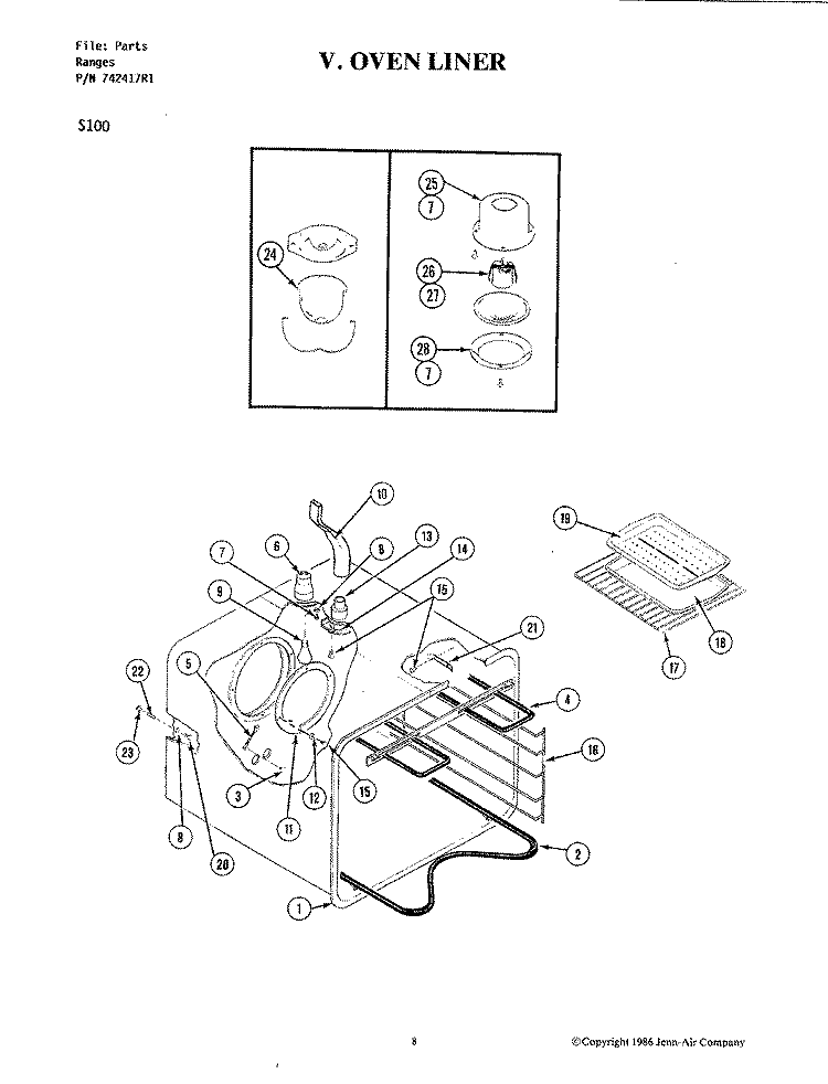 BODY Diagram and Parts List for S100  Hoover Range