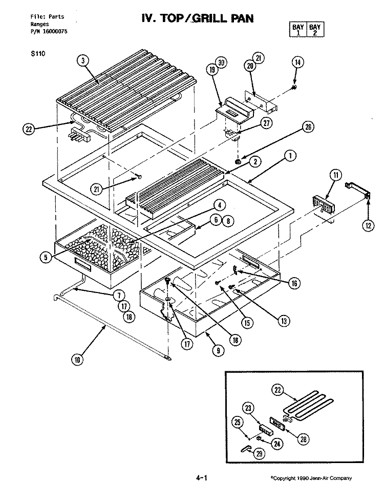 TOP Diagram and Parts List for S110  Jenn-Air Range