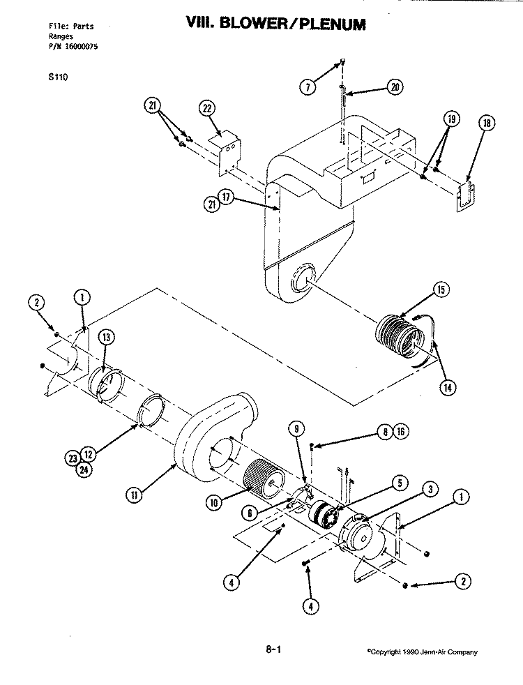 BLOWER PLENUM Diagram and Parts List for S110  Jenn-Air Range