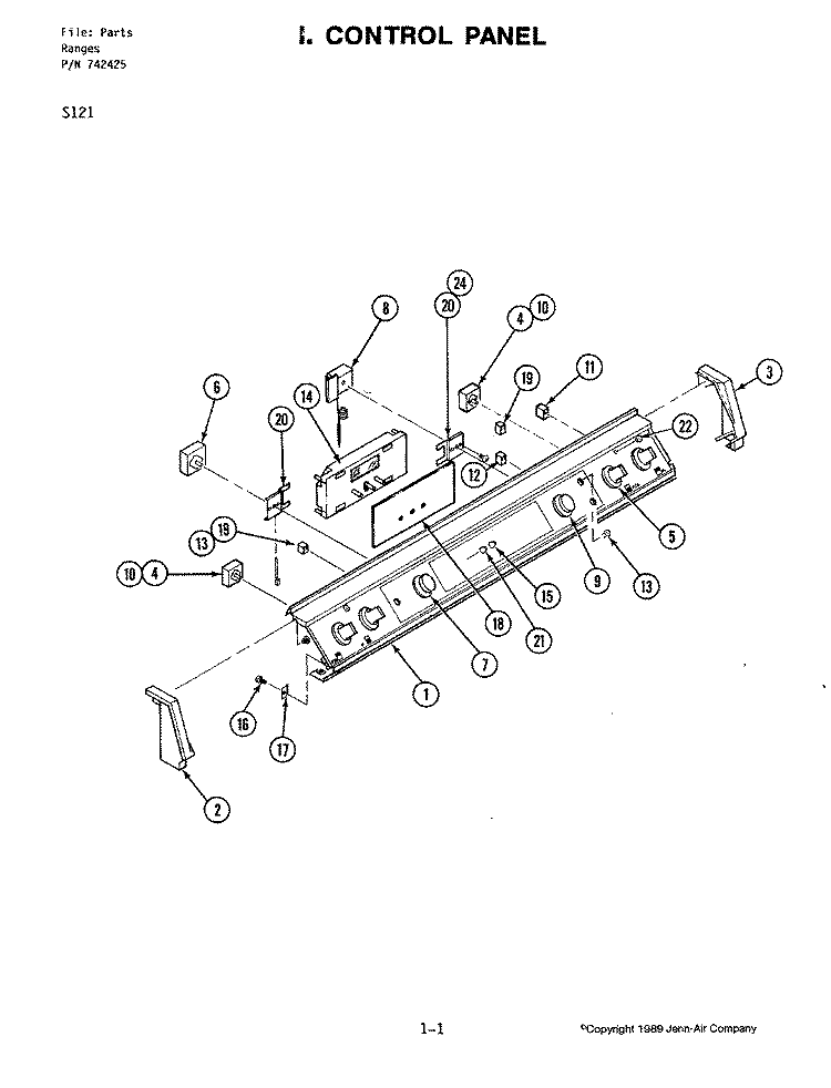 CONTROL PANEL Diagram and Parts List for S121  Jenn-Air Range