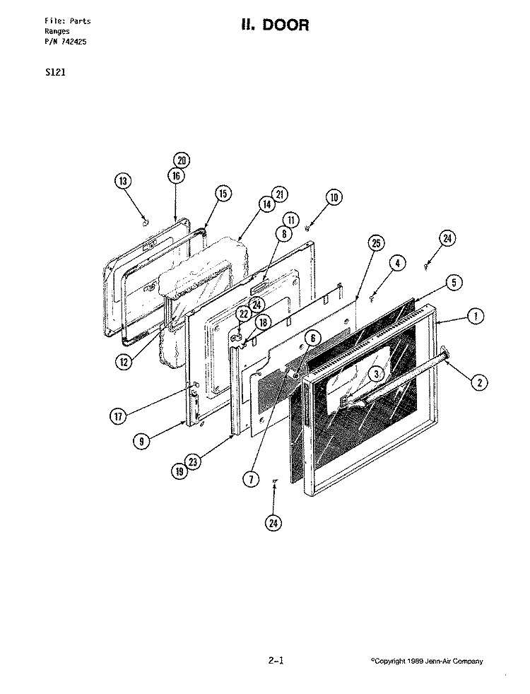 DOOR Diagram and Parts List for S121  Jenn-Air Range