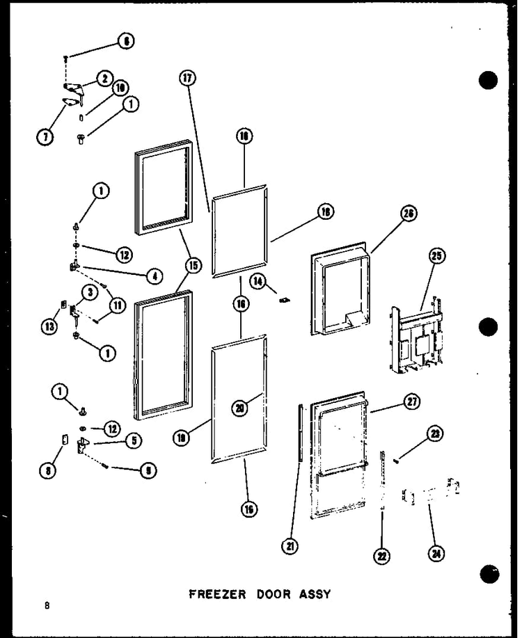 Freezer Door Assy Diagram and Parts List for SRI19W-A-P60350-49WA  Amana Refrigerator