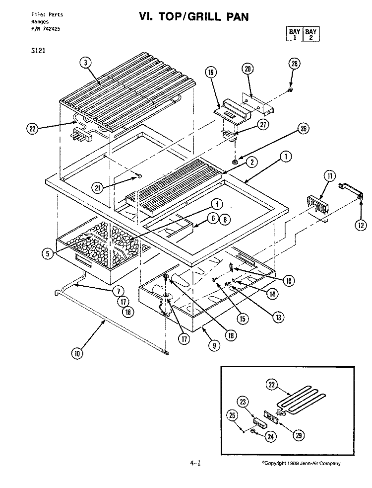 TOP Diagram and Parts List for S121  Jenn-Air Range