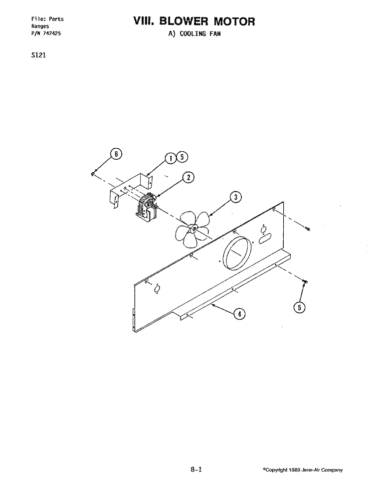 BLOWER MOTOR Diagram and Parts List for S121  Jenn-Air Range