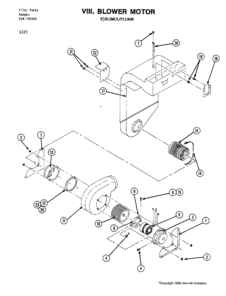 BLOWER MOTOR Diagram and Parts List for S121  Jenn-Air Range