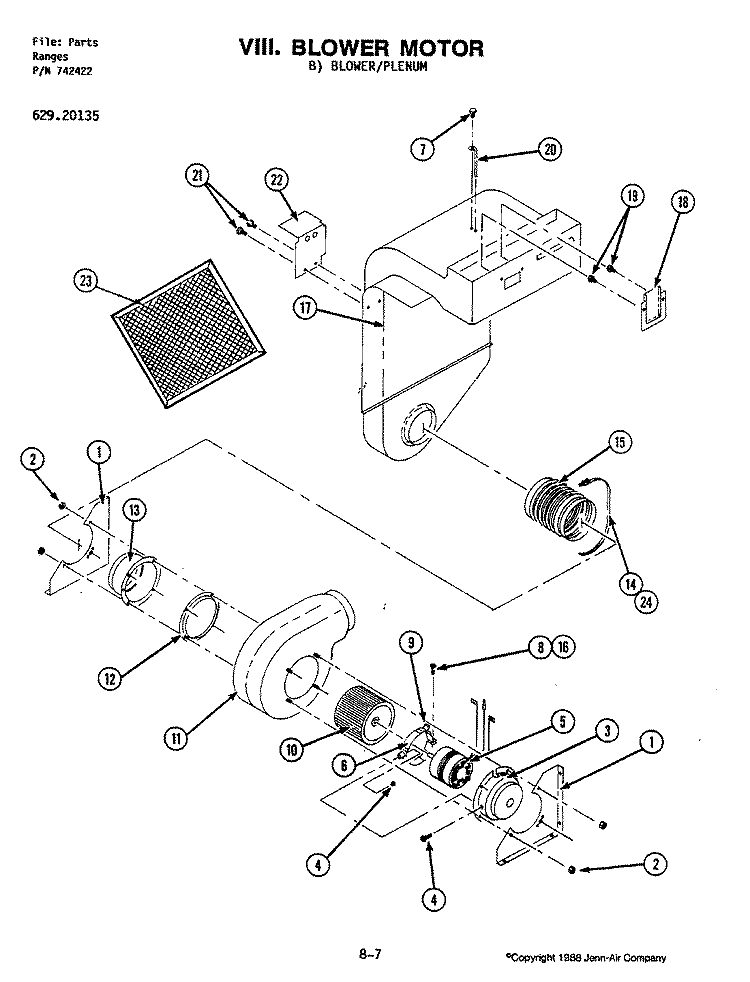 BLOWER MOTOR Diagram and Parts List for 20135  Jenn-Air Range