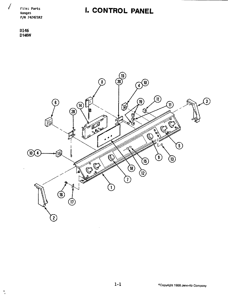 CONTROL PANEL Diagram and Parts List for D146  Jenn-Air Wall Oven