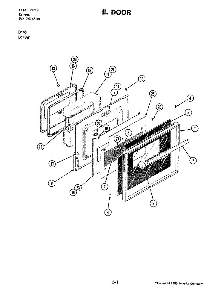 DOOR Diagram and Parts List for D146  Jenn-Air Wall Oven
