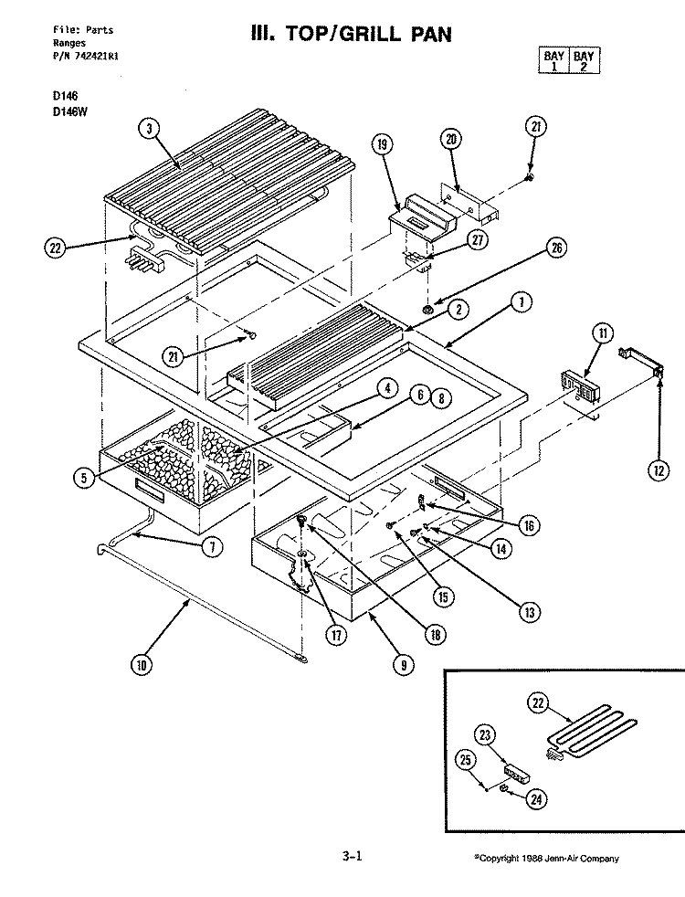 TOP Diagram and Parts List for D146  Jenn-Air Wall Oven
