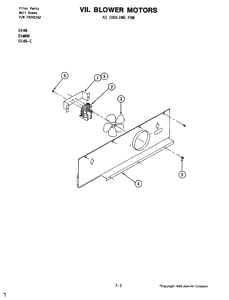 BLOWER MOTOR Diagram and Parts List for D146  Jenn-Air Wall Oven