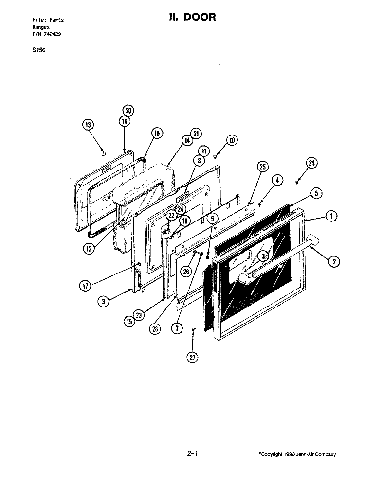 DOOR Diagram and Parts List for S156  Jenn-Air Wall Oven