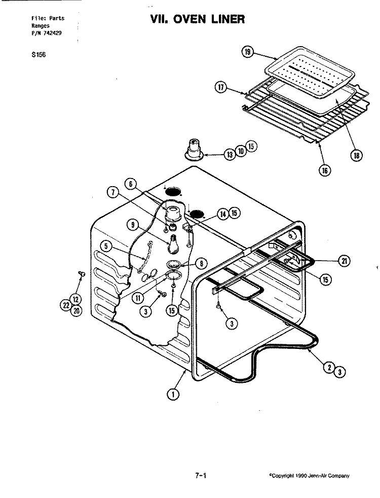 OVEN Diagram and Parts List for S156  Jenn-Air Wall Oven