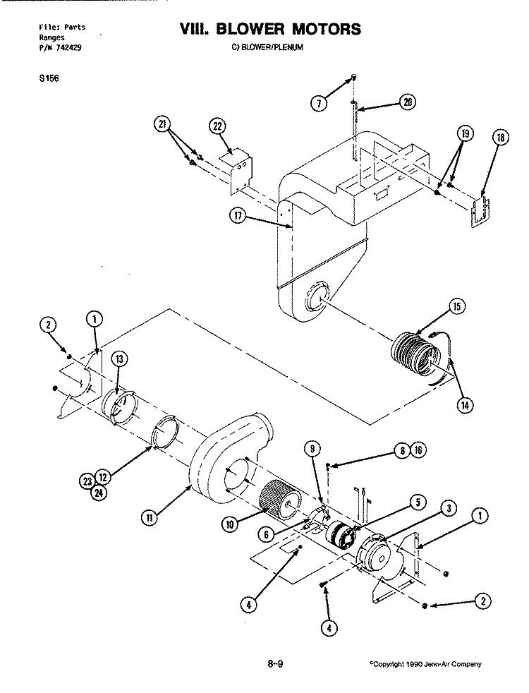 BLOWER MOTOR Diagram and Parts List for S156  Jenn-Air Wall Oven