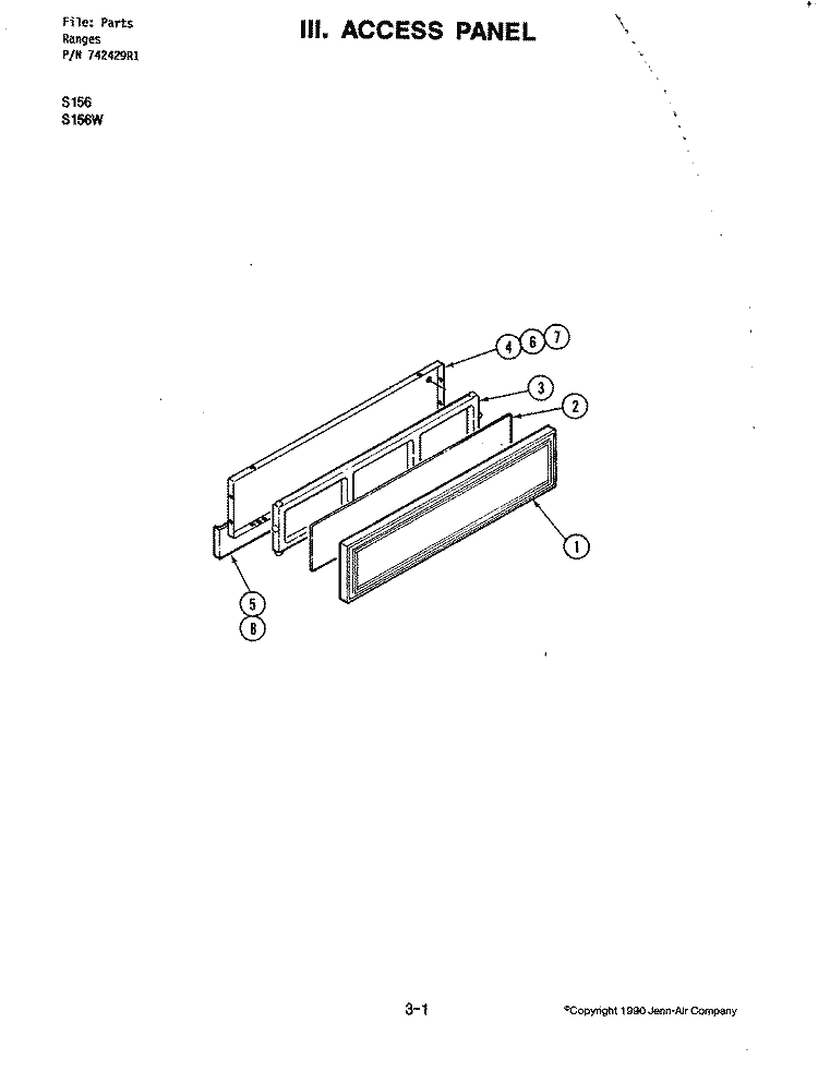 ACCESS PANEL (S156W) Diagram and Parts List for S156W  Jenn-Air Wall Oven