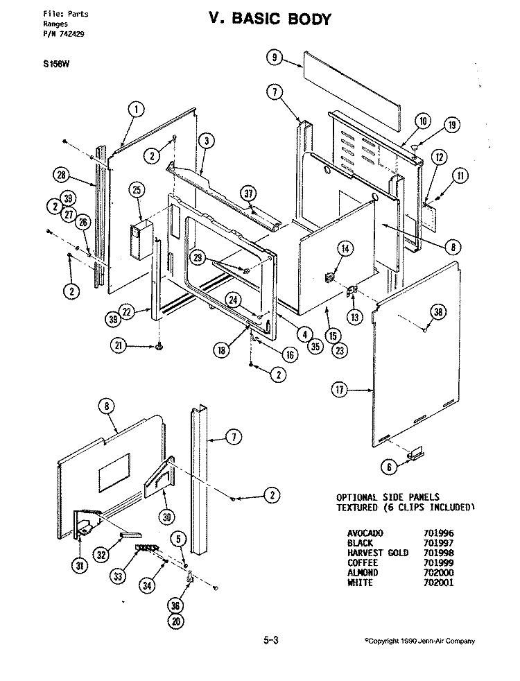 BASIC BODY (S156W) Diagram and Parts List for S156W  Jenn-Air Wall Oven