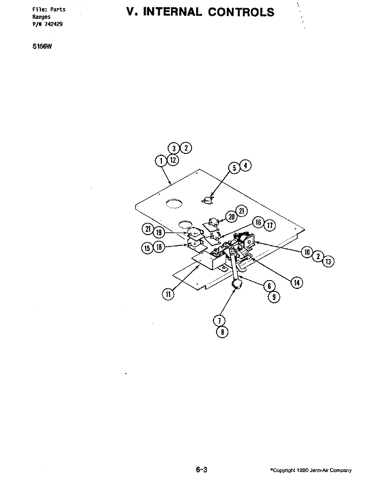 INTERNAL CONTROLS (S156W) Diagram and Parts List for S156W  Jenn-Air Wall Oven
