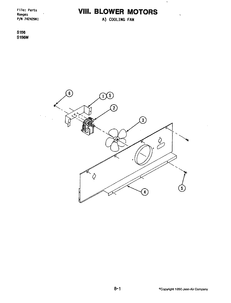 BLOWER MOTOR - COOLING FAN (S156W) Diagram and Parts List for S156W  Jenn-Air Wall Oven