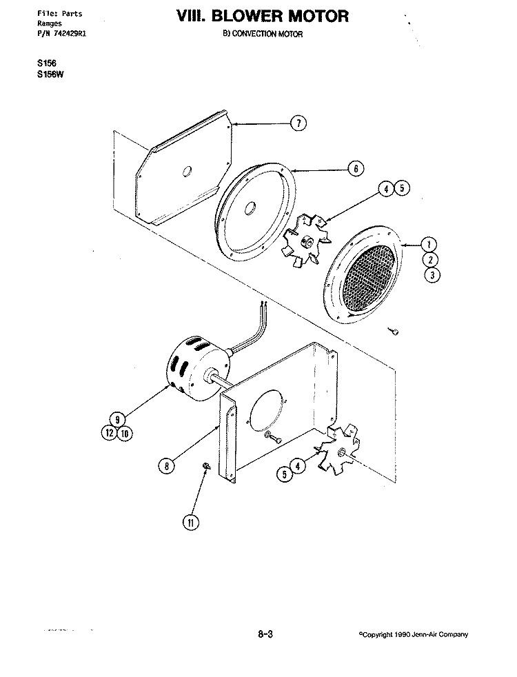 BLOWER MOTOR - CONVECTION (S156W) Diagram and Parts List for S156W  Jenn-Air Wall Oven