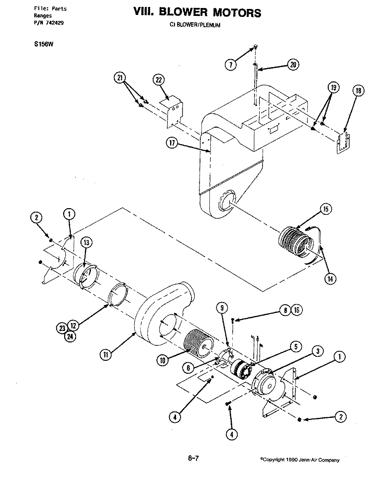 BLOWER MOTOR - BLOWER / PLENUM (S156W) Diagram and Parts List for S156W  Jenn-Air Wall Oven