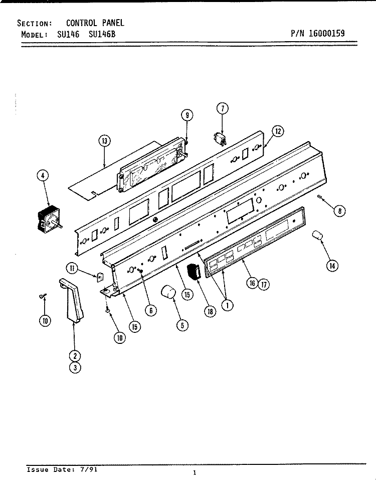 CONTROL PANEL Diagram and Parts List for SU146B  Jenn-Air Range
