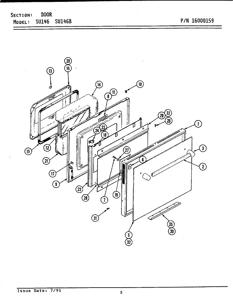 DOOR Diagram and Parts List for SU146B  Jenn-Air Range
