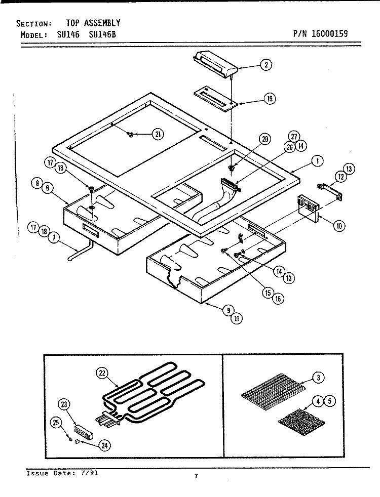 TOP ASSEMBLY Diagram and Parts List for SU146B  Jenn-Air Range