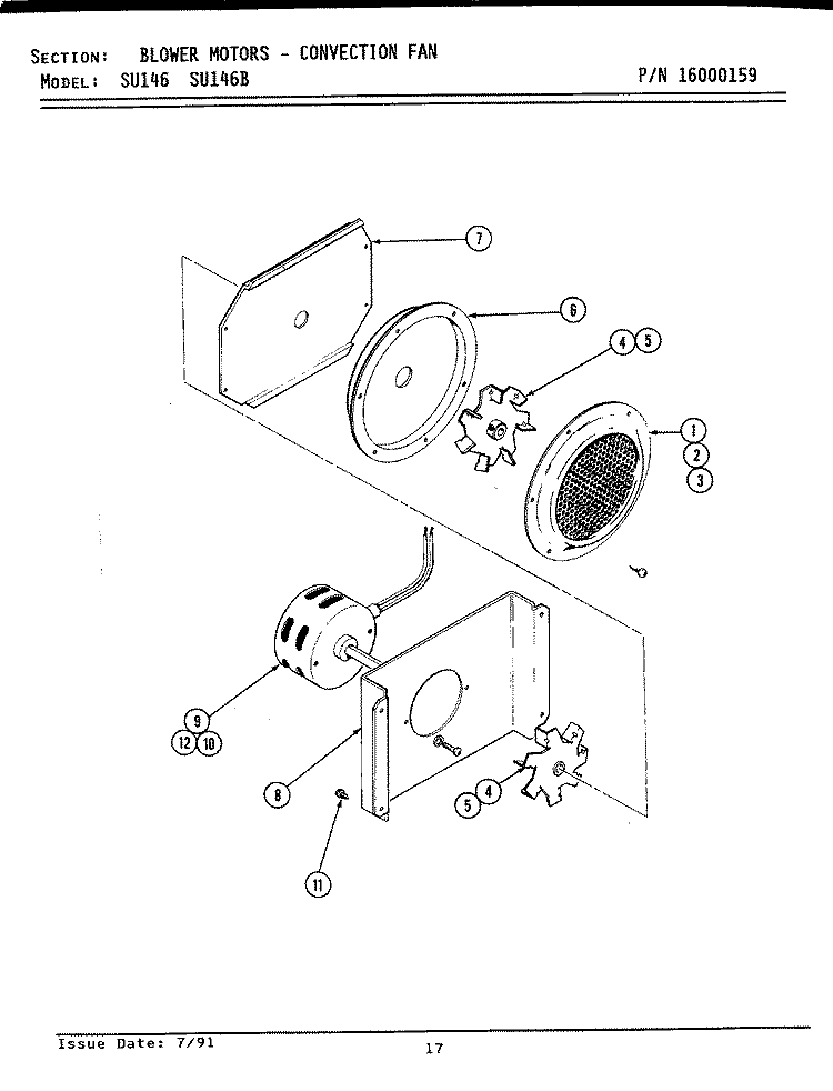 BLOWER MOTOR (CONVECTION) Diagram and Parts List for SU146B  Jenn-Air Range