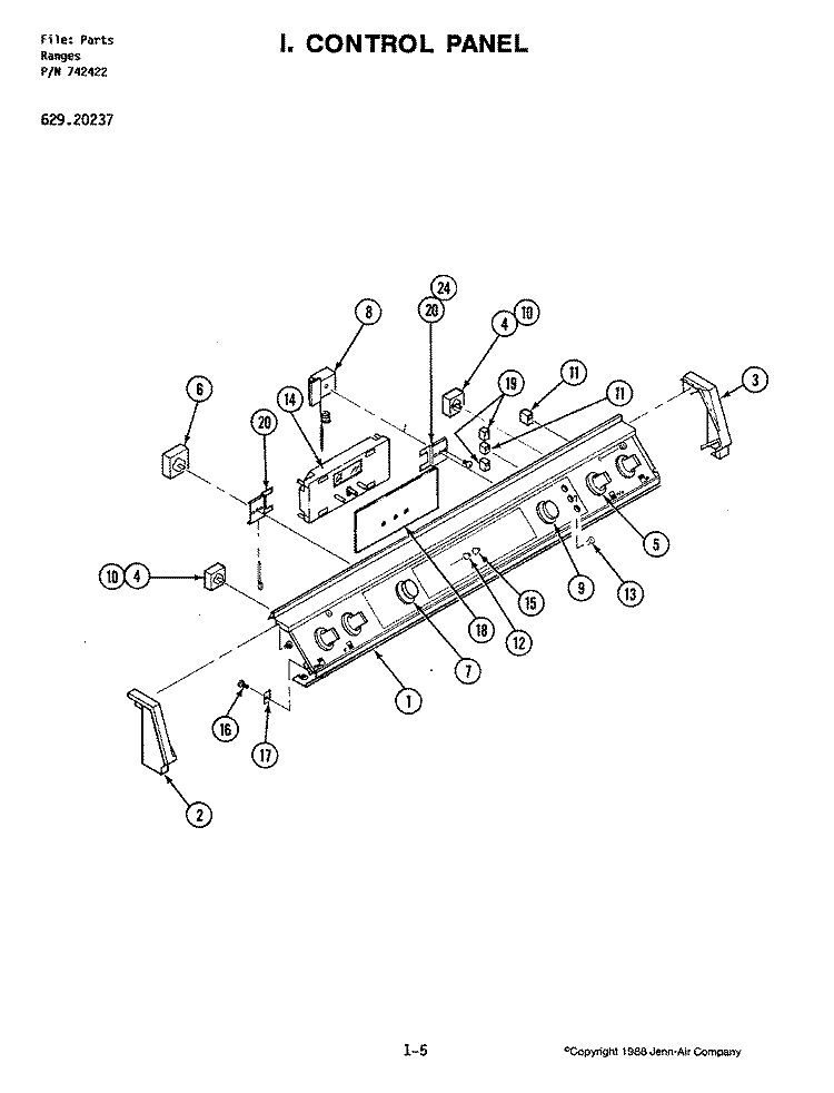 CONTROL PANEL Diagram and Parts List for 20237  Jenn-Air Range