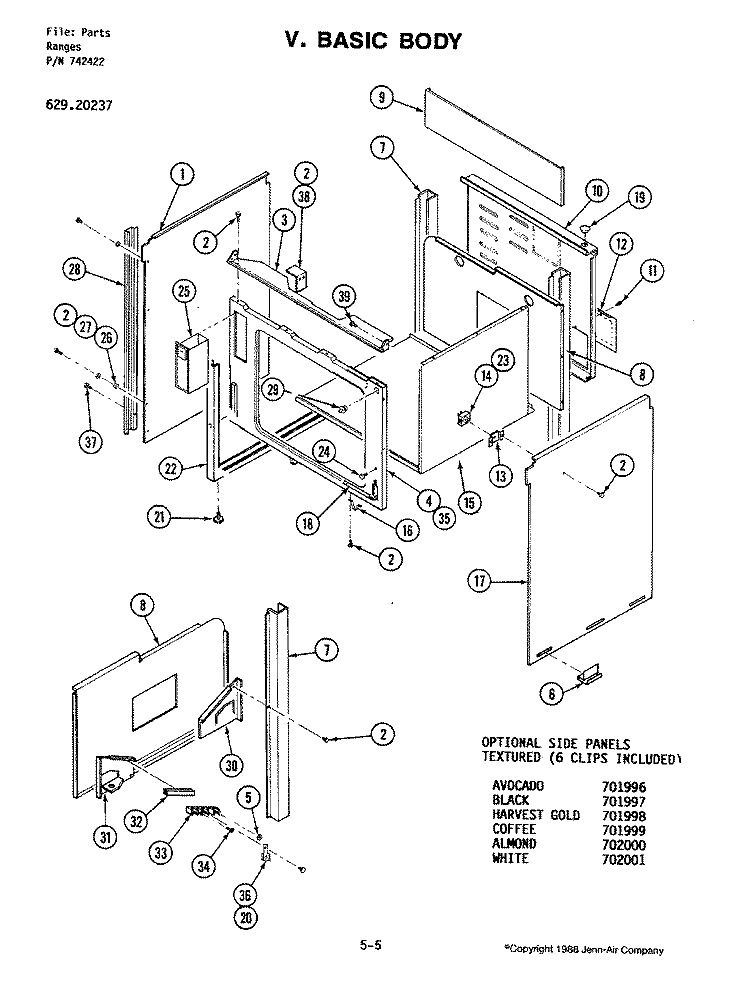 BODY Diagram and Parts List for 20237  Jenn-Air Range