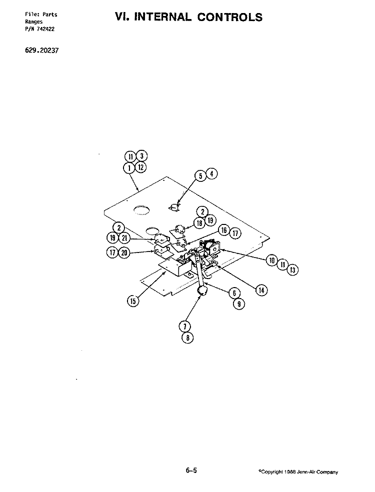 INTERNAL CONTROLS Diagram and Parts List for 20237  Jenn-Air Range