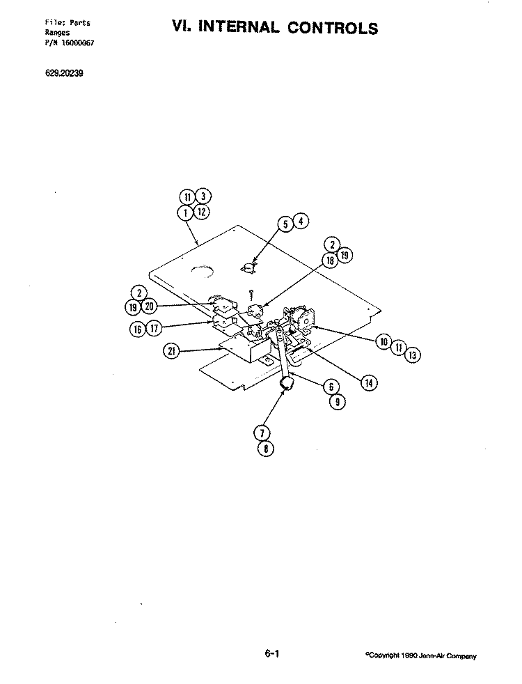 INTERNAL CONTROLS Diagram and Parts List for 20239  Jenn-Air Range