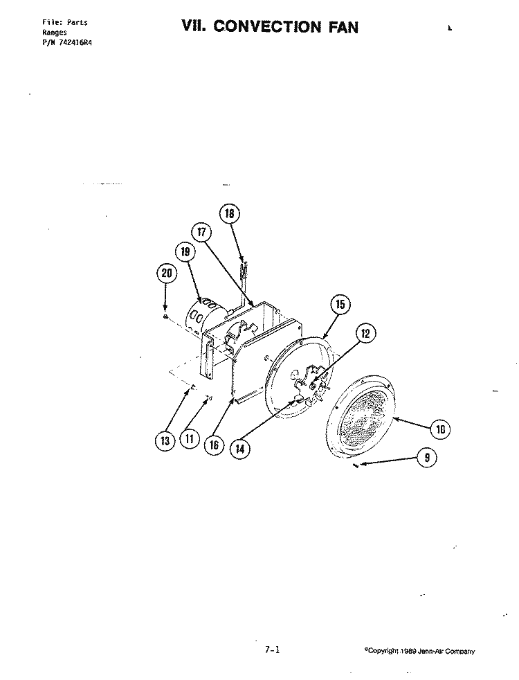 COOLING FAN (D140 - C) Diagram and Parts List for D140-C  Jenn-Air Range