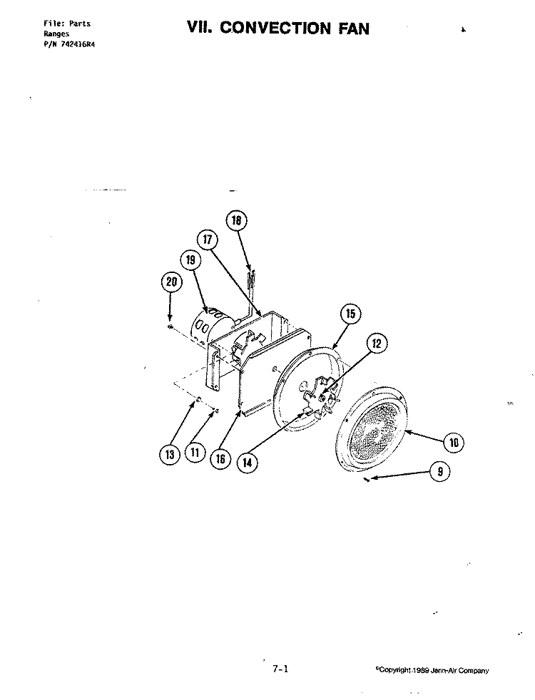 CONVECTION FAN Diagram and Parts List for D140-C  Jenn-Air Range