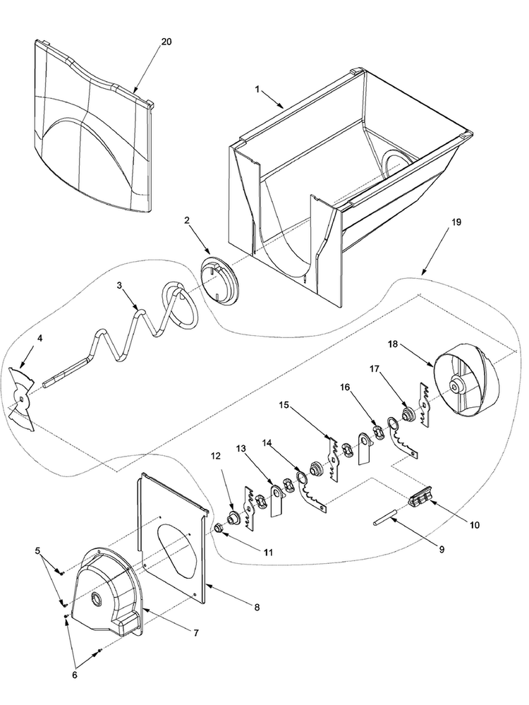 Ice Bucket Assy Diagram and Parts List for XRSS264BW-PXRSS264BW0  Amana Refrigerator