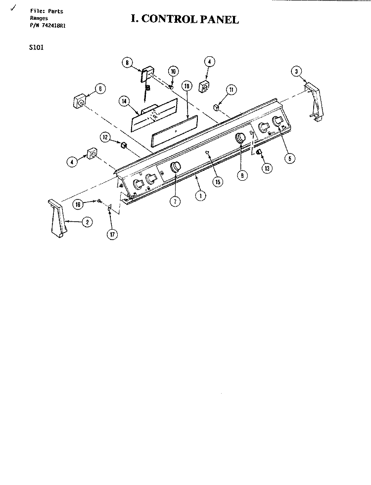 CONTROL PANEL Diagram and Parts List for S101  Jenn-Air Range