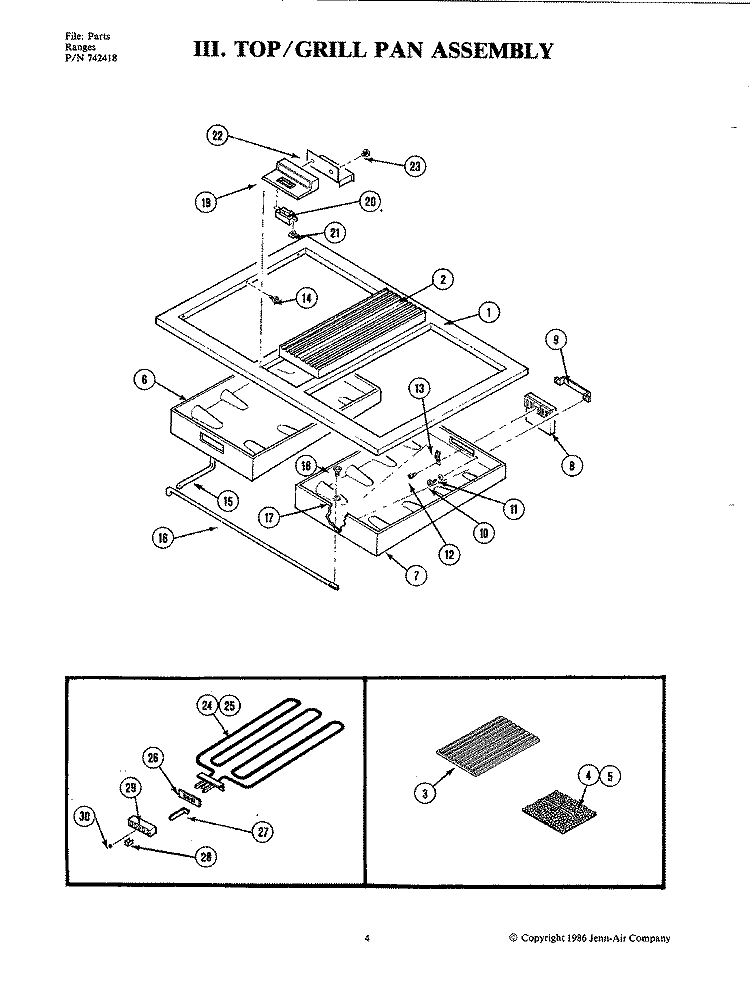 TOP Diagram and Parts List for S101  Jenn-Air Range