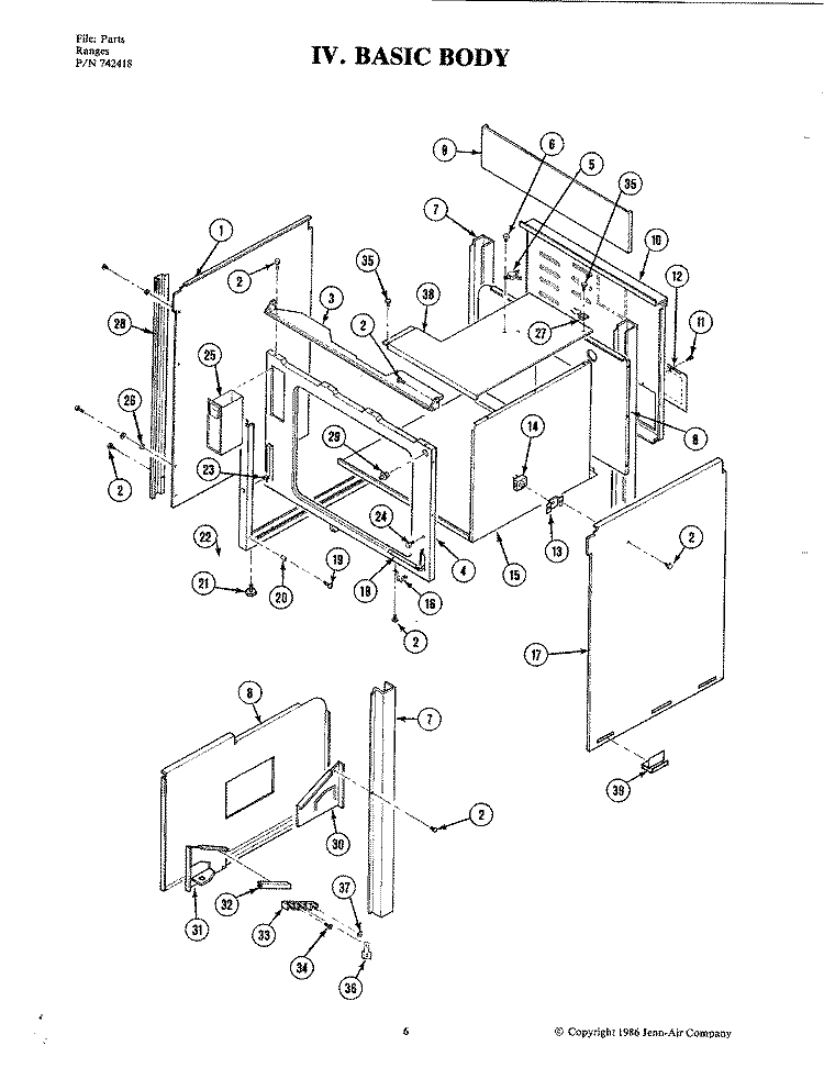 BODY Diagram and Parts List for S101  Jenn-Air Range