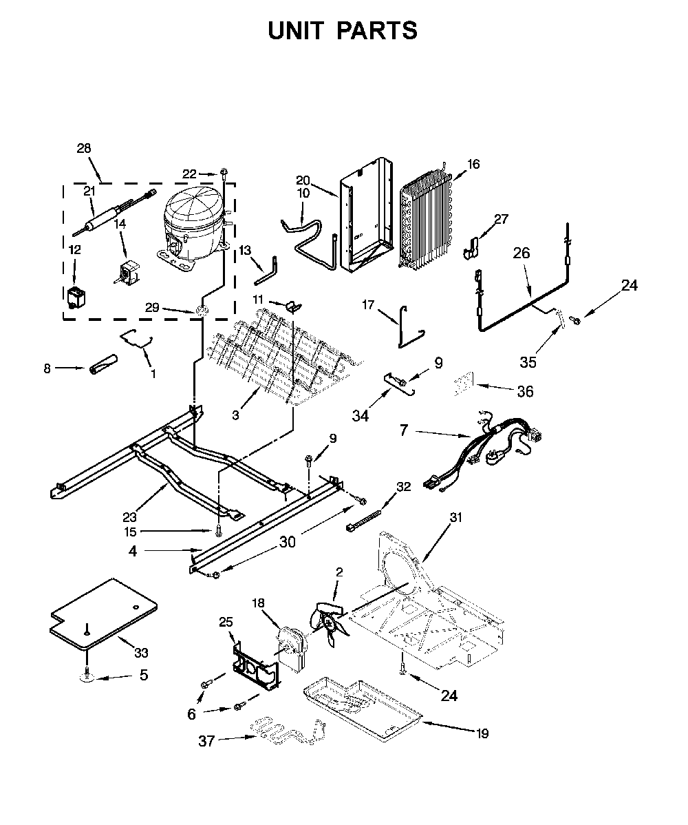 Unit Parts Diagram and Parts List for 1064641173711  Kenmore Refrigerator