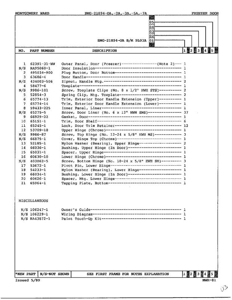 Freezer Door Page 2 Diagram and Parts List for 21894A  Admiral Refrigerator